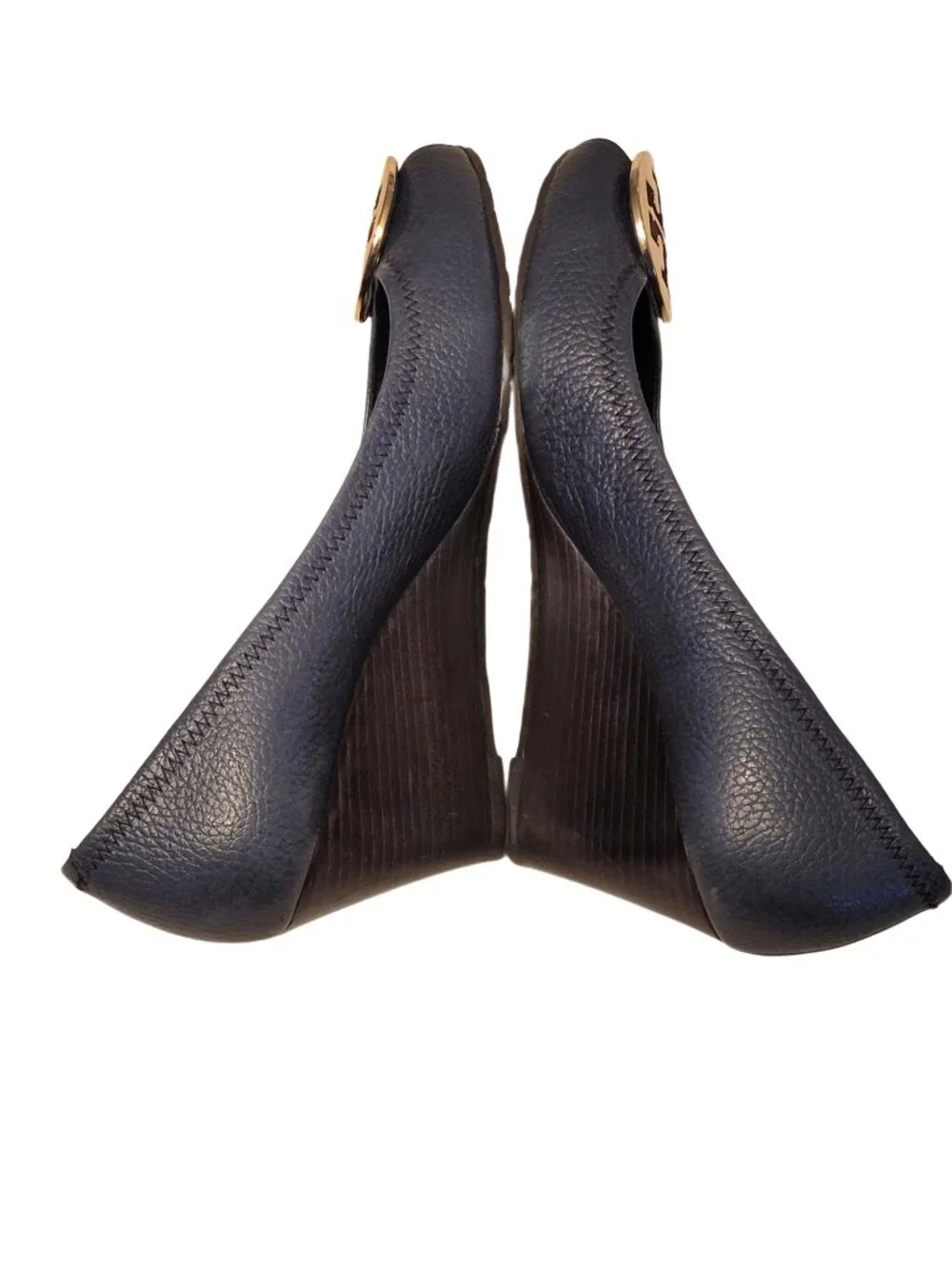Tory Burch Sally 2 Peep Toe Pebbled Leather Wedge